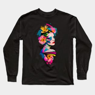 Abstract lady with flowers Long Sleeve T-Shirt